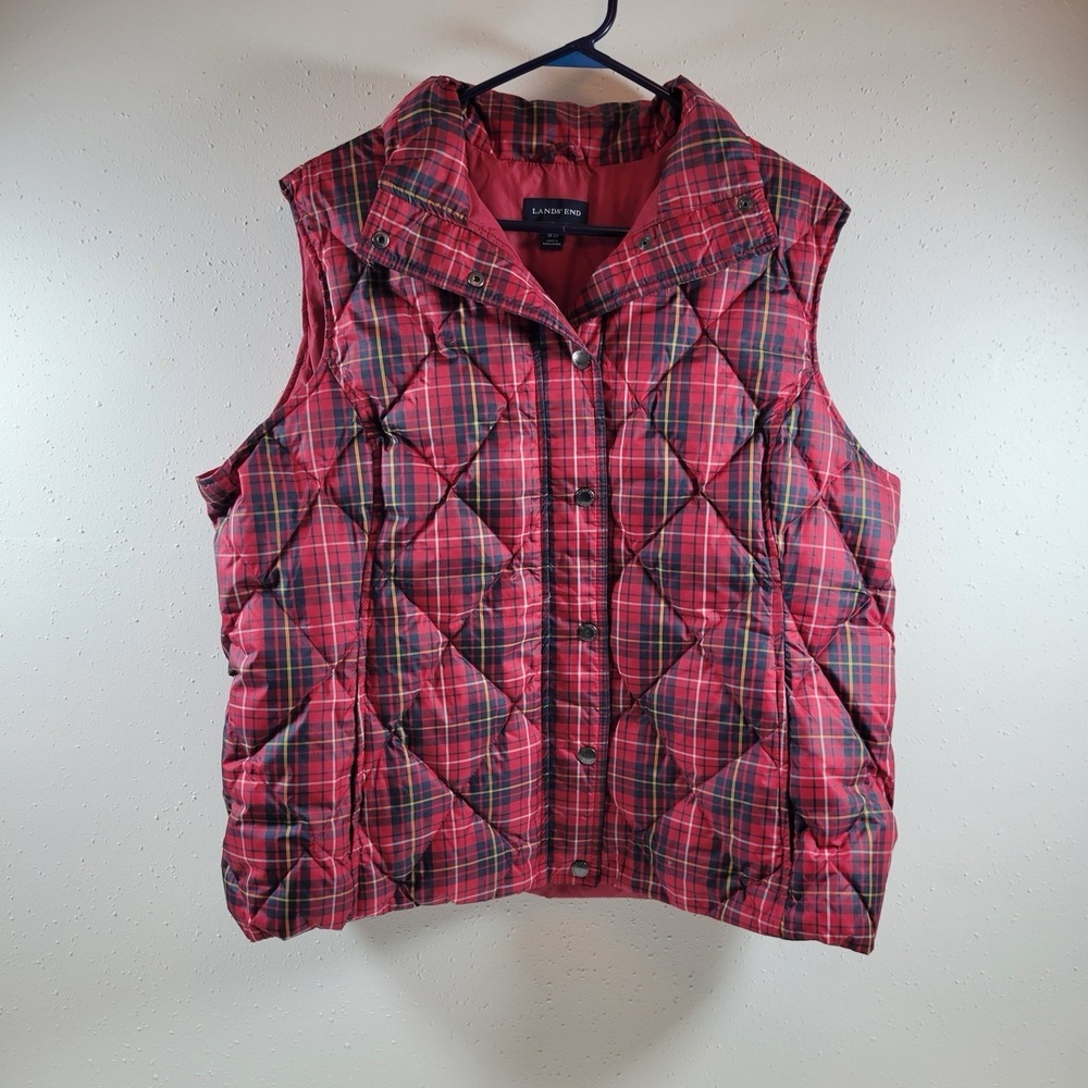 Land's End Women's Puffer Vest Down Filled‎ Size XL Plaid